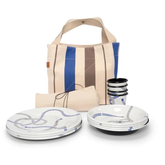 Hermès Rocabar Canvas Zoulou Picnic Tote in Blue Canvas from Blue Spinach, photo 1 of 1