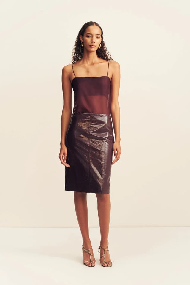 Shona Joy LILOU PATENT MIDI SKIRT - PORT ROYALE, image 1 of 1 from Shona Joy