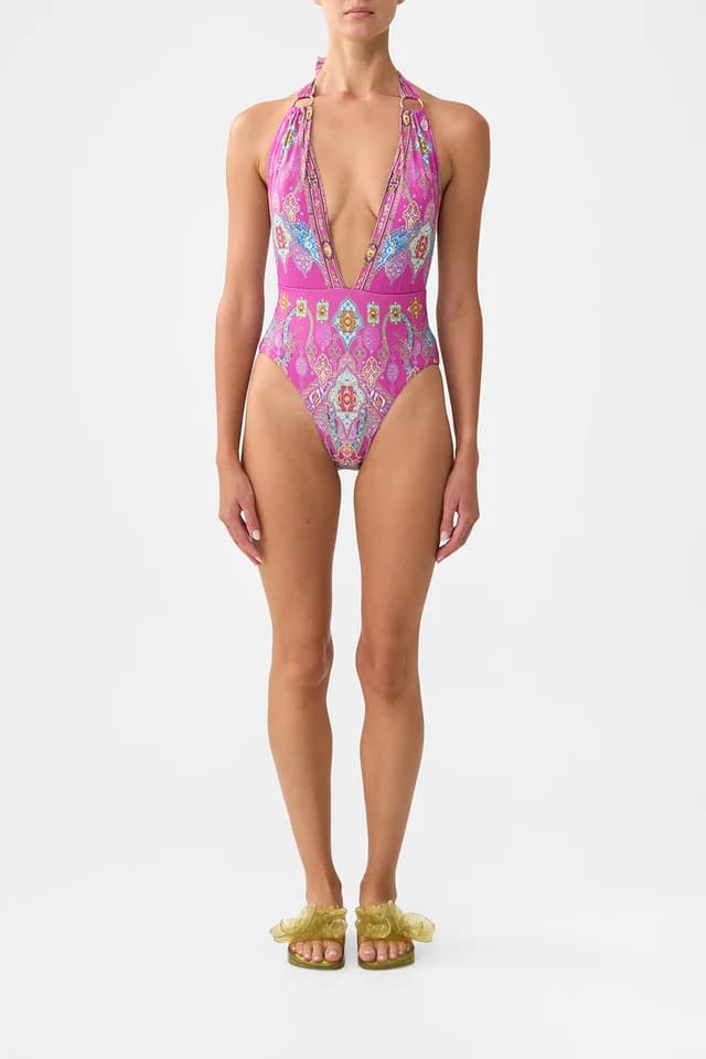 Camilla eBoutique PLUNGE BACKLESS HALTER ONE PIECE WITH RING TIES CONCUBINES, SULTANS & COURTIERS, image 1 of 1 from CAMILLA