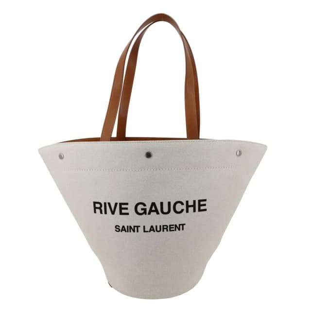 Saint Laurent Rive Gauche Linen Canvas Bucket Shoulder Bag Off White in White Canvas from Dallas Designer Handbags, photo 1 of 1