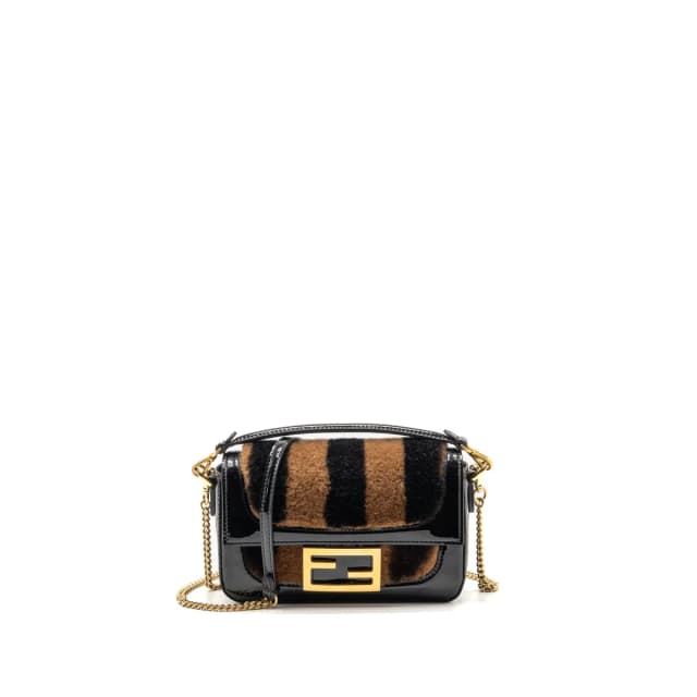 Fendi mini Baguette bag shearling Paquin/patent leather black/brown GHW in Black Patent leather from EMIER, photo 1 of 1
