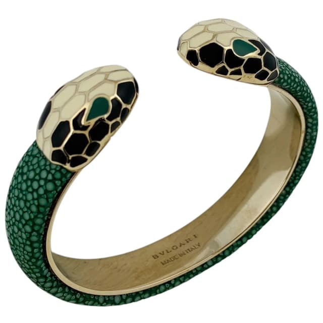 Bvlgari Serpenti Forever Leather Bracelet Bangle Garusha Gold Green in Green Leather from The Reluxe, photo 1 of 1