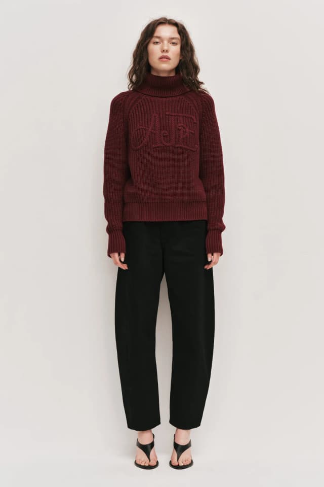 AJE Mea Logo Funnel Neck Jumper in MAHOGANY, image 1 of 1 from Aje