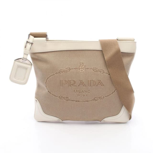Prada Shoulder Bag Logo Jacquard Beige Ivory Canvas Leather in White Canvas from The Reluxe, photo 1 of 1
