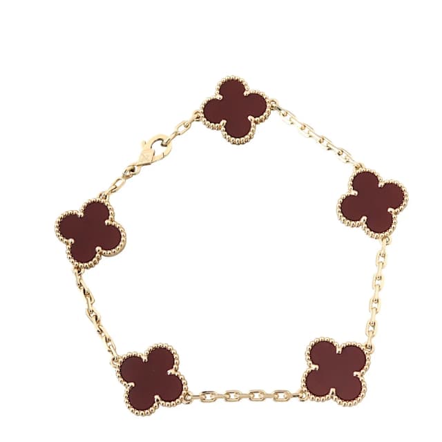 Van Cleef & Arpels Vintage Alhambra 5 Motif Carnelian 18k Yellow Gold Bracelet in Yellow from Luxe.It.Fwd, photo 1 of 1