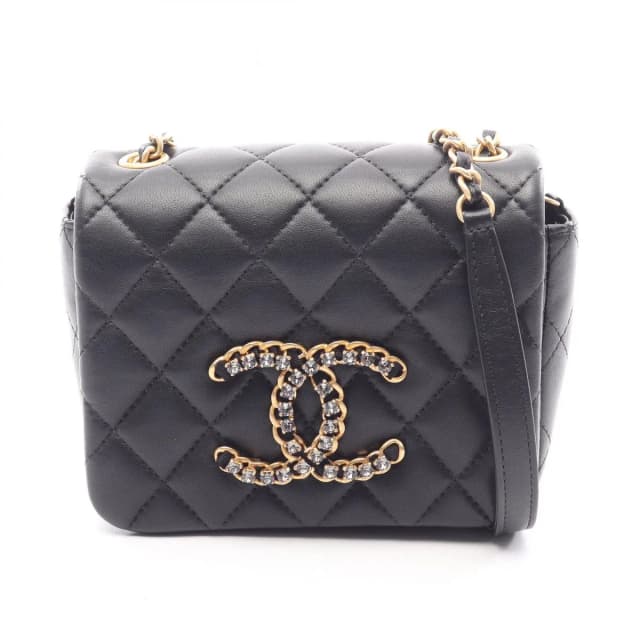 Chanel Shoulder Bag Quilted Black Lambskin Mini Crystal Coco Chain in Black Lambskin from The Reluxe, photo 1 of 1