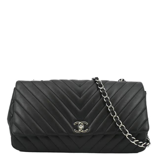 Chanel Surpique Jumbo Chevron Lambskin Leather Flap Crossbody Bag Black in Black Lambskin from Dallas Designer Handbags, photo 1 of 1