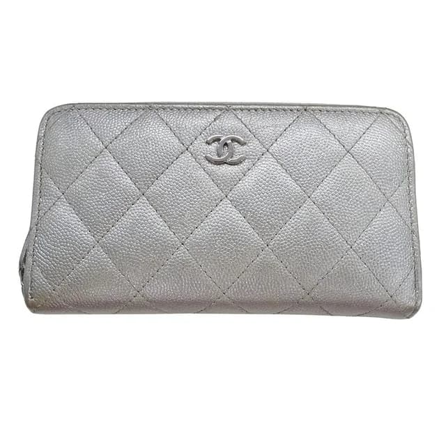 Chanel Wallet Compact Caviar Leather Quilted Silver CC Logo in Silver Caviar leather from The Reluxe, photo 1 of 1