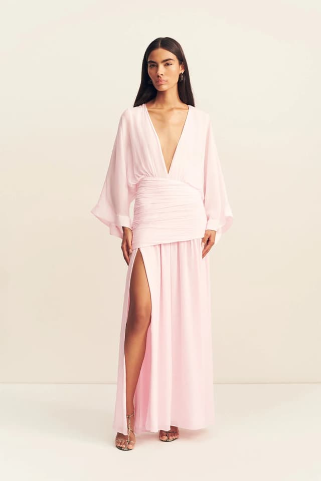 Shona Joy AMINA FLARED SLEEVE PLUNGED MAXI DRESS - FAIRYFLOSS, image 1 of 1 from Shona Joy