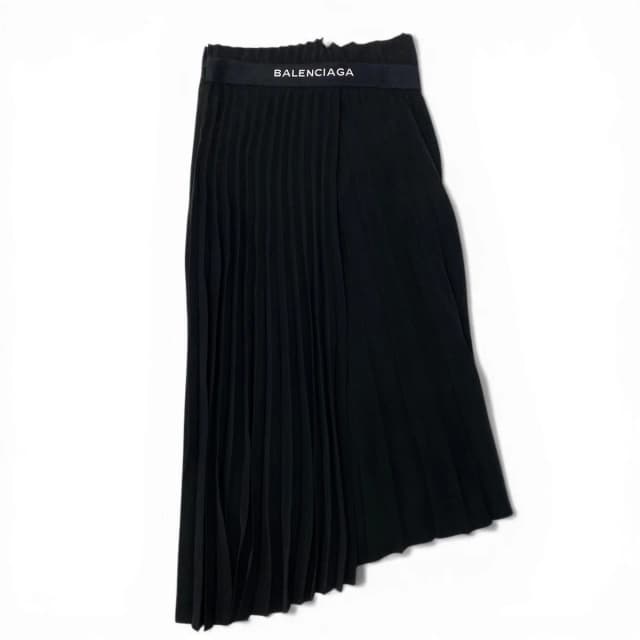 Balenciaga Pleated Skirt Wrap Style Asymmetric Design Waist Logo Black 34 in Black from The Reluxe, photo 1 of 1