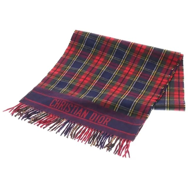 Dior Plaid Fringe Scarf Red Green Wool Shawl in Red Wool from The Reluxe, photo 1 of 1