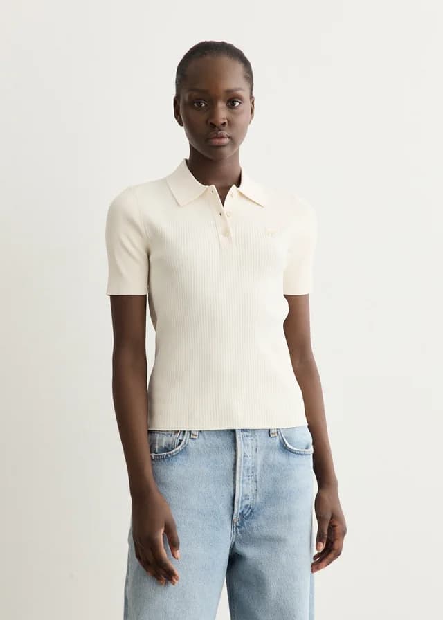 Maison Kitsune Baby Fox Pleat Rib Polo in NOBLE BEIGE 0063, image 1 of 1 from Incu