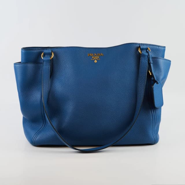 Prada Vitello Daino Side Pocket Tote Blue in Blue Leather from The Purse Affair, photo 1 of 1