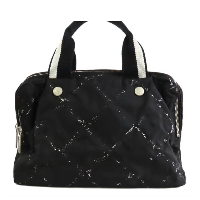 Chanel Vintage Travel Line Mini Boston Bag Black White Silver Nylon Vinyl in Black Nylon from The Reluxe, photo 1 of 1