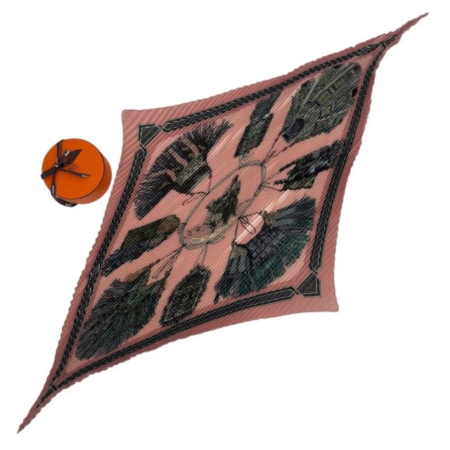 Hermès Scarf Pleated Silk Cuirs du Desert Leather Decoration Pink in Pink Silk from The Reluxe, photo 1 of 1