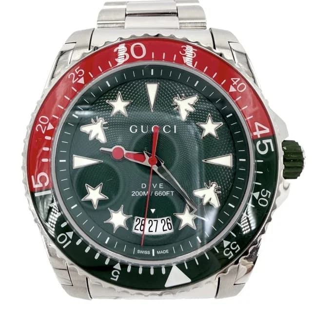 Gucci Watch Date Dive Quartz Green Dial Stainless Steel Silver in Green from The Reluxe, photo 1 of 1