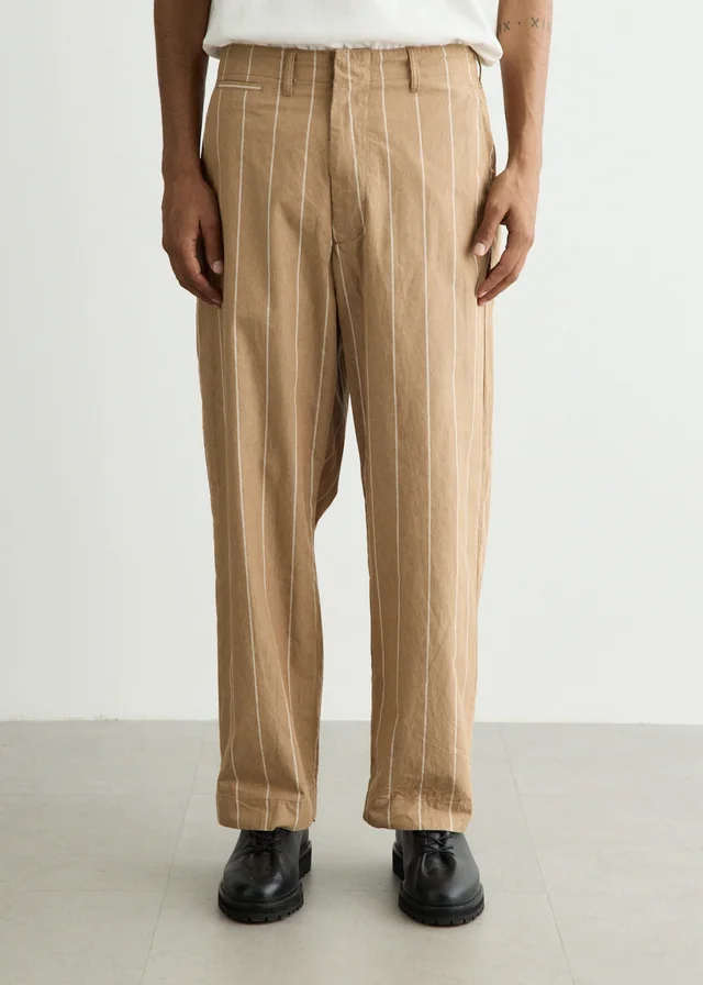 Beams Plus WORK Wide Stripe Trousers in ORGANIC BROWN COTTON 28, image 1 of 1 from Incu