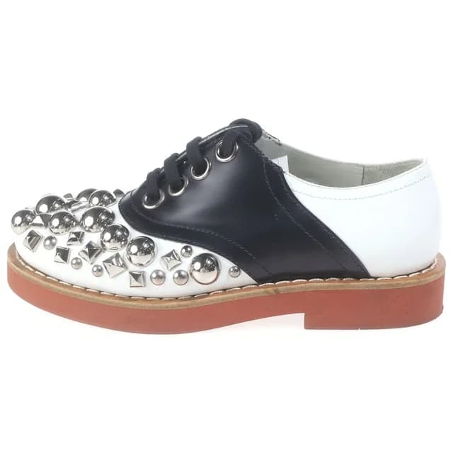 Miu Miu Studded Lace Up Low-Cut Leather Shoes Black White in Black Leather from The Reluxe, photo 1 of 1