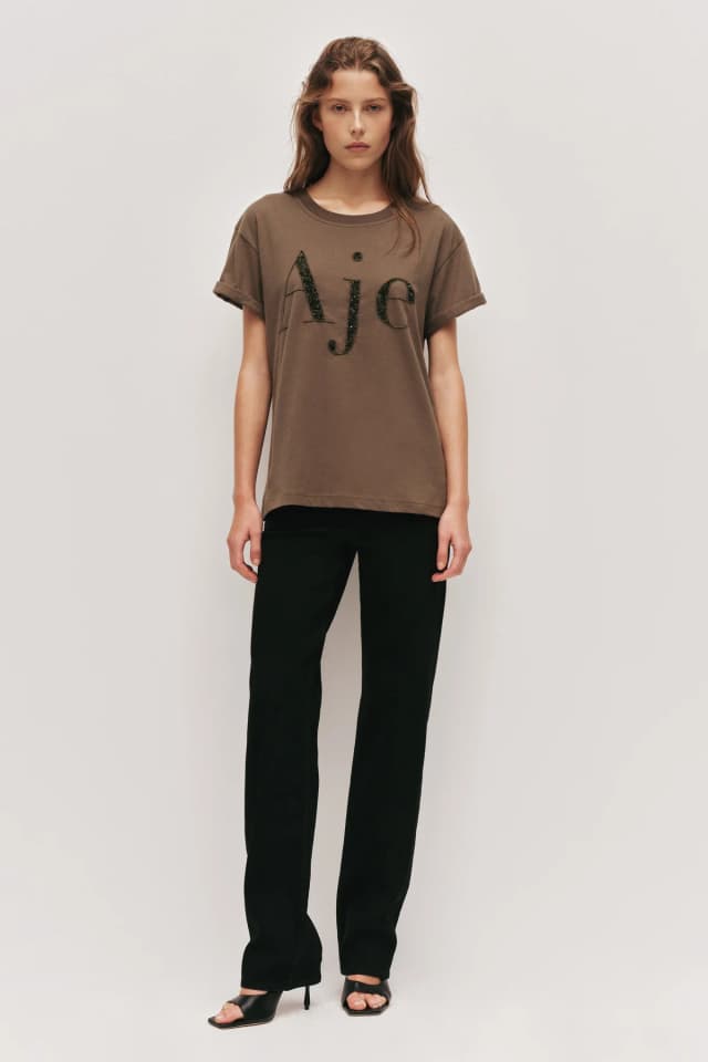 AJE Clover Logo Tee in KHAKI/KHAKI, image 1 of 1 from Aje