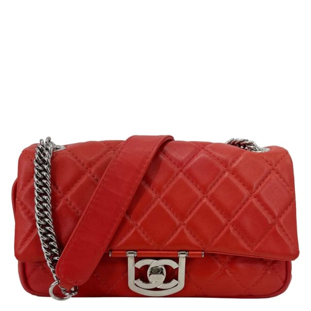 Chanel Icons Secret Label Flap Medium Quilted Lambskin Leather Satchel Bag Red in Red Lambskin from Dallas Designer Handbags, photo 1 of 1