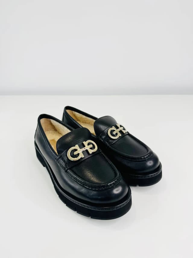 Ferragamo Rolo Shearling Lined Loafers - Size 39 in Leather from Edit Second Hand, photo 1 of 1