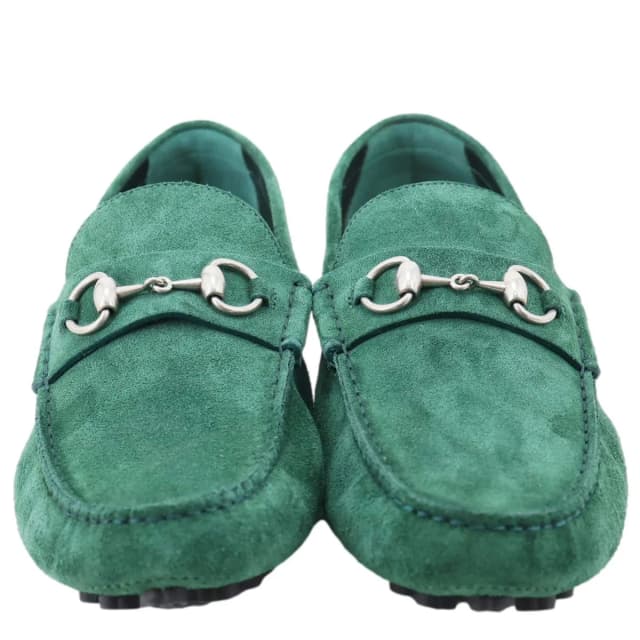 Gucci Horsebit Driver Suede Men's Loafers Green 765859 Size 9 in Green Suede from Dallas Designer Handbags, photo 1 of 1