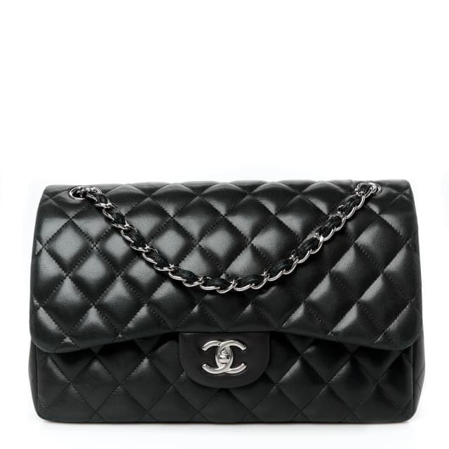 Chanel Classic Double Flap Lambskin Leather Bag - Black in Black Lambskin from H&T, photo 1 of 1