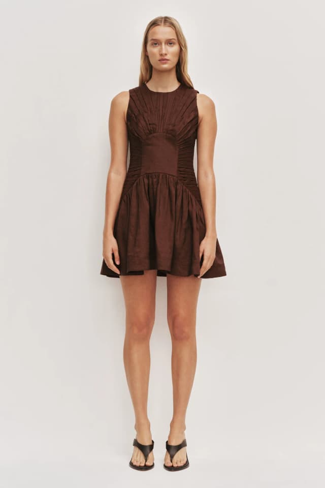 AJE Medea Mini Dress in DARK CHOCOLATE, image 1 of 1 from Aje