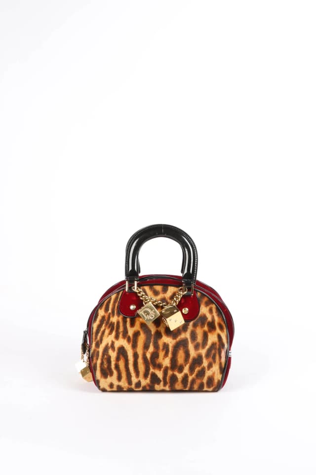 2000s Christian Dior Leopard Print Gambler Dice Bowling Bag in Patent leather from Break Archive, photo 1 of 1