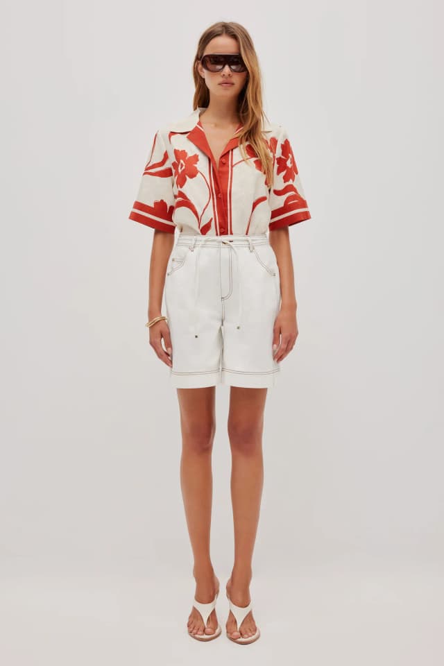 Aje Studio Mireya Short Sleeve Shirt in SIENNA PETAL, image 1 of 1 from Aje