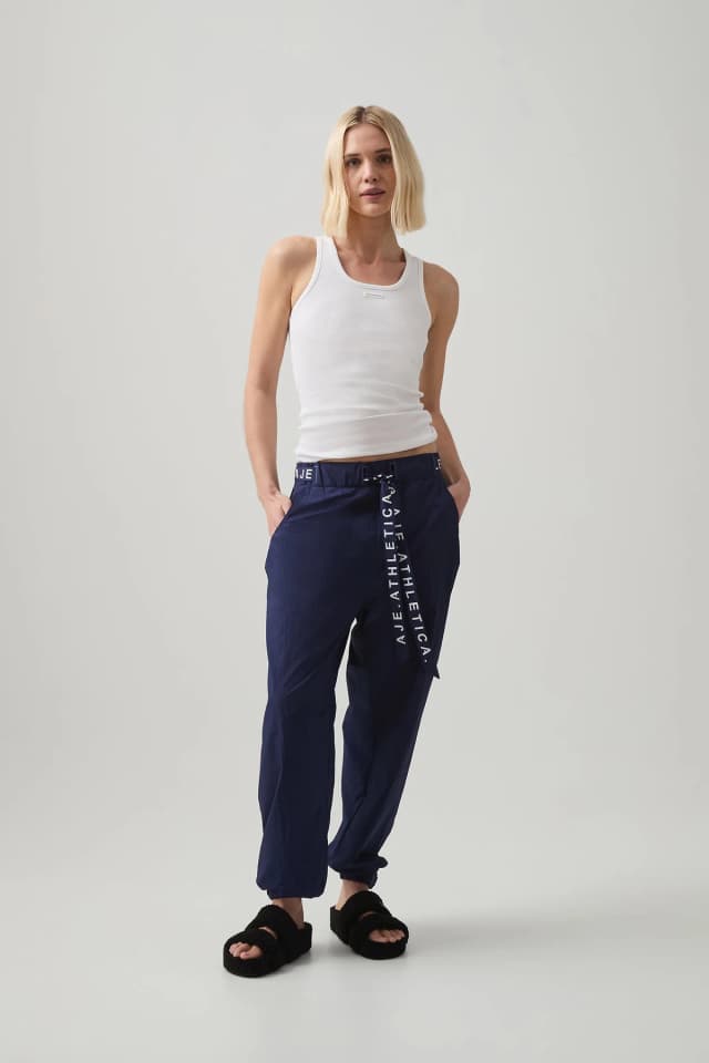 Athletica Belted Windbreaker Pant 502 in DEEP DIVE, image 1 of 1 from Aje