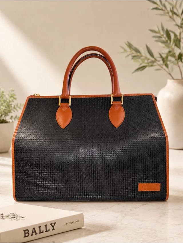 Bally Cognac & Black Structured Satchel Top Handle Bag | Vintage | Euc in black|brown|red Leather from Poshmark, photo 1 of 1