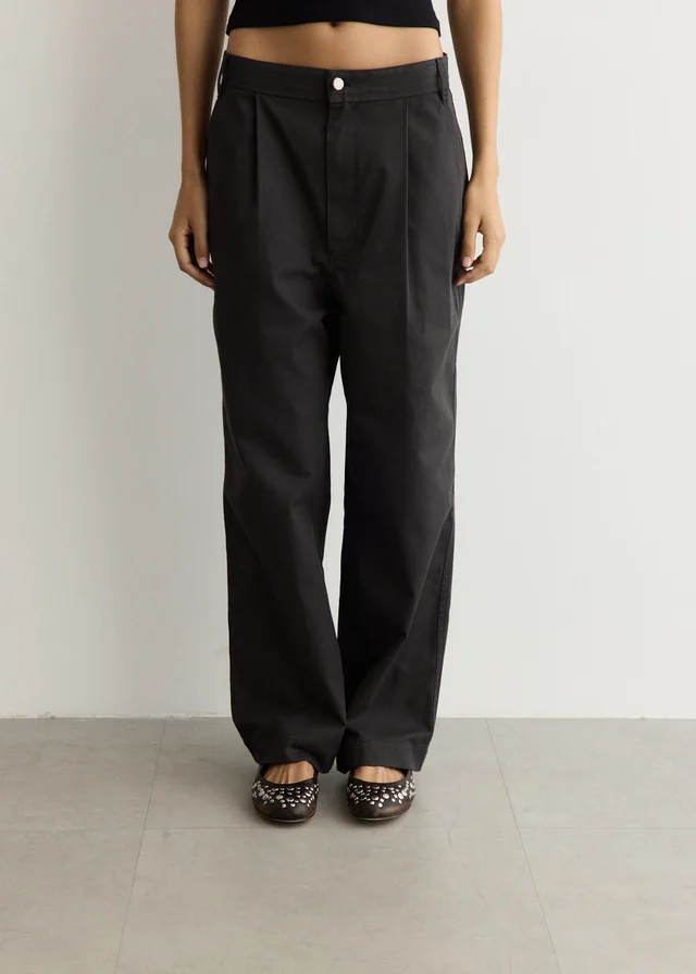 Low Classic Drawstring Washed Cotton Pants in CHARCOAL, image 1 of 1 from Incu