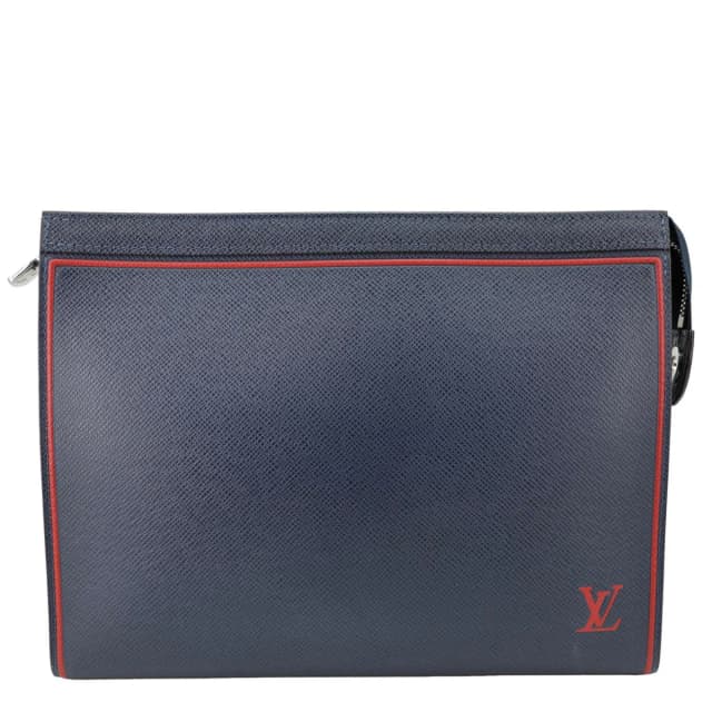 Louis Vuitton Voyage MM Taiga Leather Pochette Navy Blue in Navy Leather from Dallas Designer Handbags, photo 1 of 1
