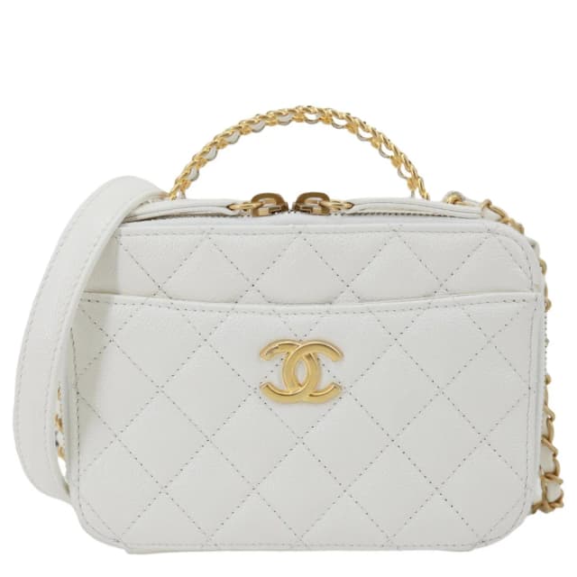 Chanel Pick Me Up Logo Handle Quilted Caviar Leather Vanity Case White in White Caviar leather from Dallas Designer Handbags, photo 1 of 1