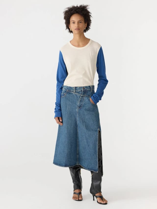 Bassike Asymmetric Split Denim Skirt, image 1 of 1 from bassike