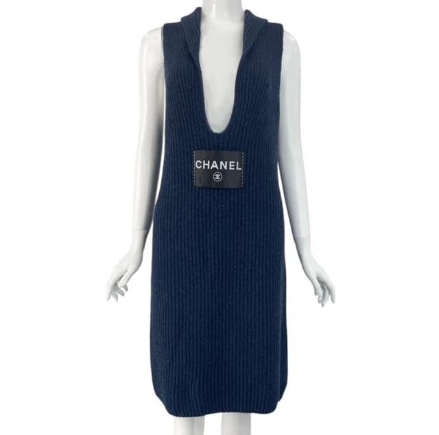 Chanel Logo Cashmere Sleeveless Dress 40 Navy in Navy Cashmere from The Reluxe, photo 1 of 1