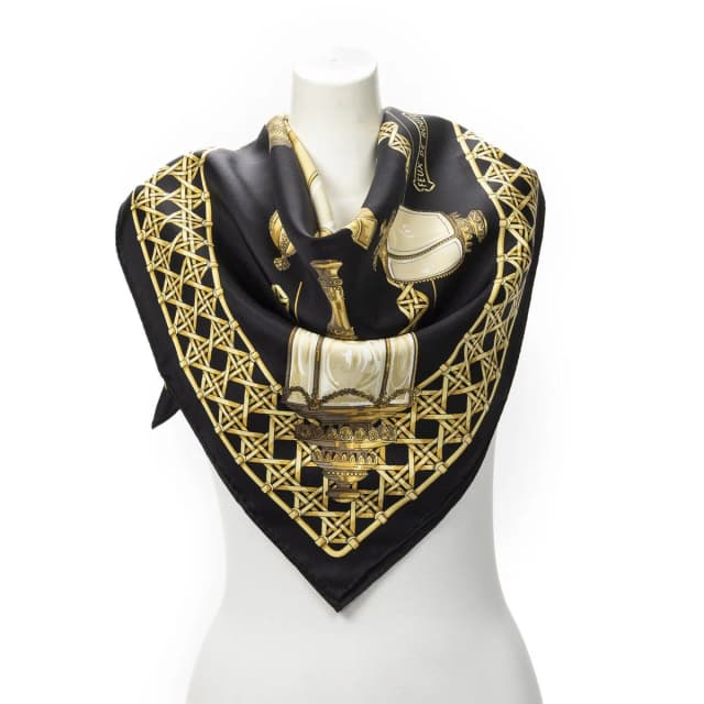Hermès Scarf Black Gold Silk in Black Silk from The Reluxe, photo 1 of 1