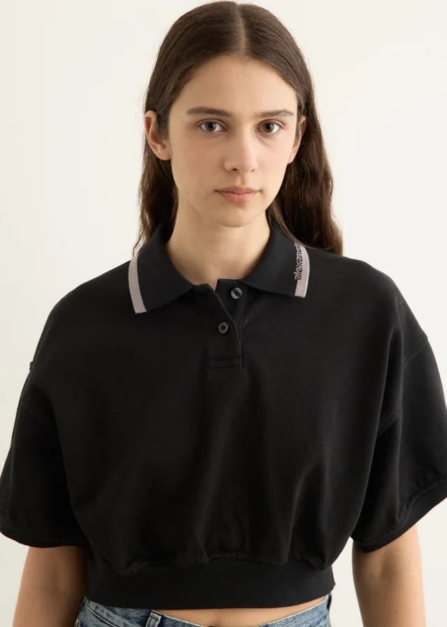 Alexander Wang Relaxed Cropped Cinched Polo in BLACK, image 1 of 1 from Incu