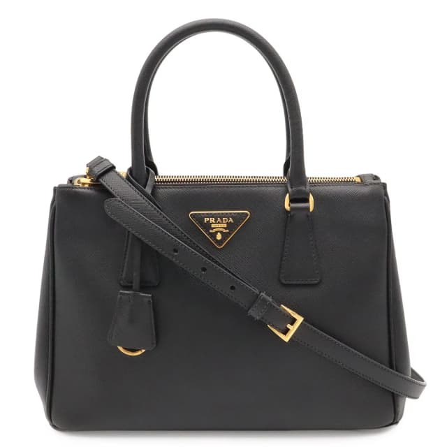 Prada Triangle Logo Galleria Midi Handbag 2-Way Shoulder Saffiano Leather Nero in Black Saffiano leather from The Reluxe, photo 1 of 1