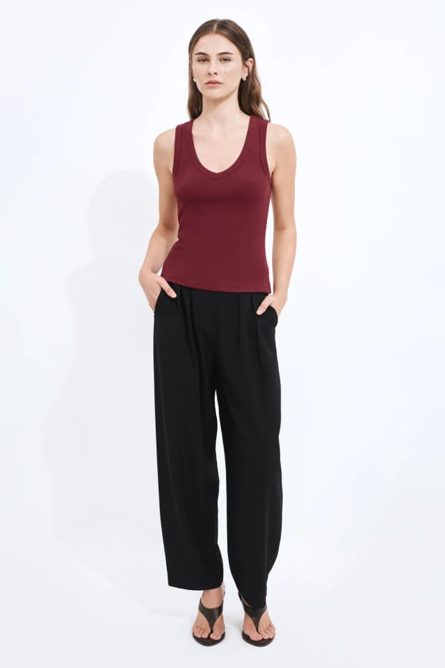 Aje Studio Monroe V-Neck Tank in MERLOT, image 1 of 1 from Aje