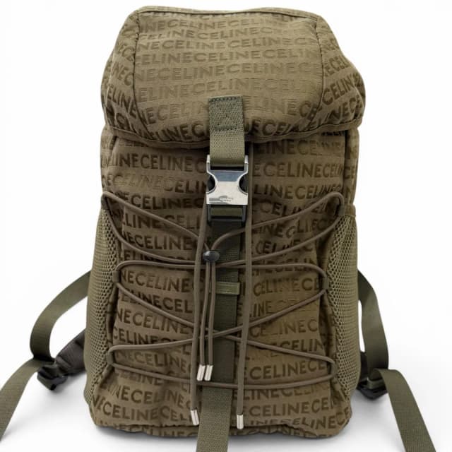 Celine Partial Leather Logo All Over Pattern Trekking Backpack Khaki in Green Canvas from The Reluxe, photo 1 of 1