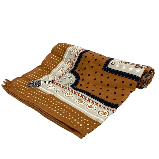 Hermès Shawl Carre 140 Brown Light Gray Multi Harnais de Cour Cashmere Silk in Brown Silk from The Reluxe, photo 1 of 1