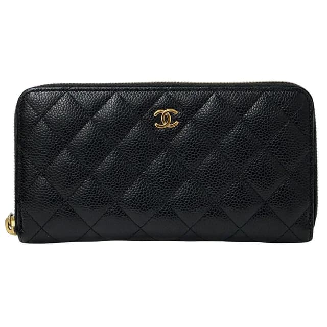 Chanel Wallet Quilted Caviar Leather Black Gold Zip Around in Black Caviar leather from The Reluxe, photo 1 of 1