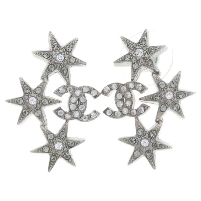 Chanel CC Logo Star Rhinestone Earrings Silver Metal in Silver from The Reluxe, photo 1 of 1