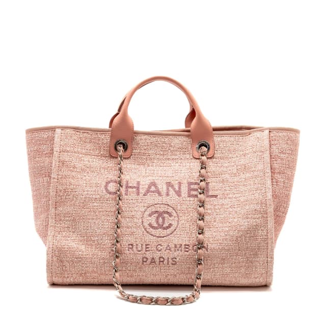 Chanel Large Deauville Tote Shopping Bag Canvas/ Calfskin Pink SHW in Pink Calfskin from EMIER, photo 1 of 1