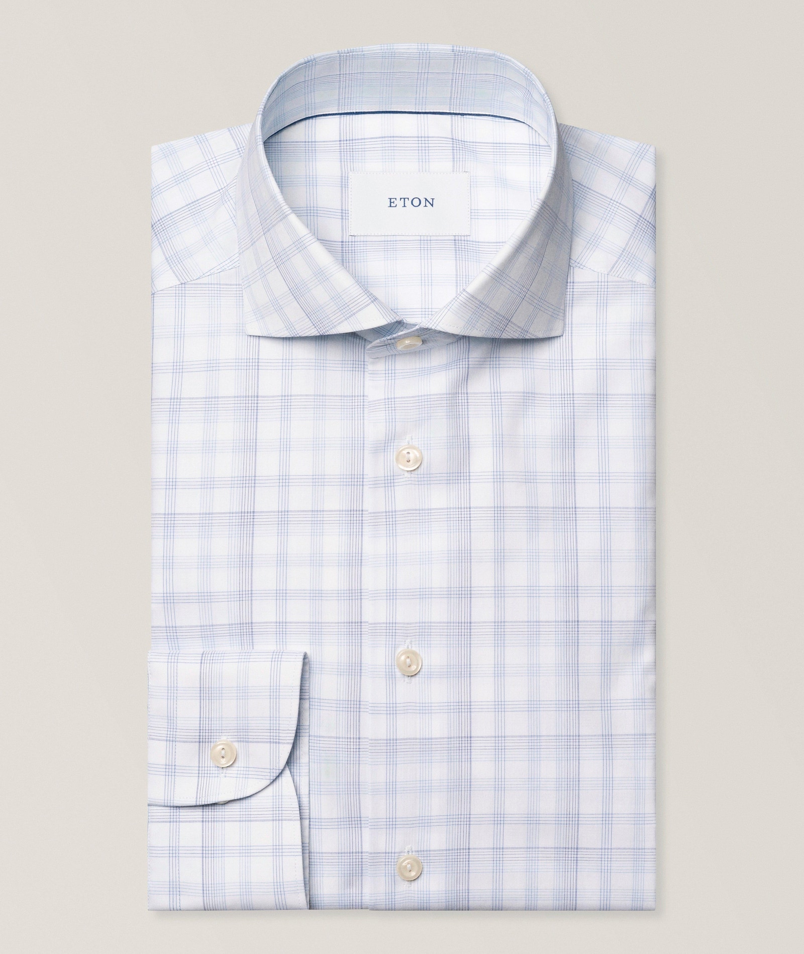 Eton Slim-Fit Plaid Breeze Poplin Dress Shirt in Blue Cotton & Cotton Blends, image 1 of 1 from Harry Rosen