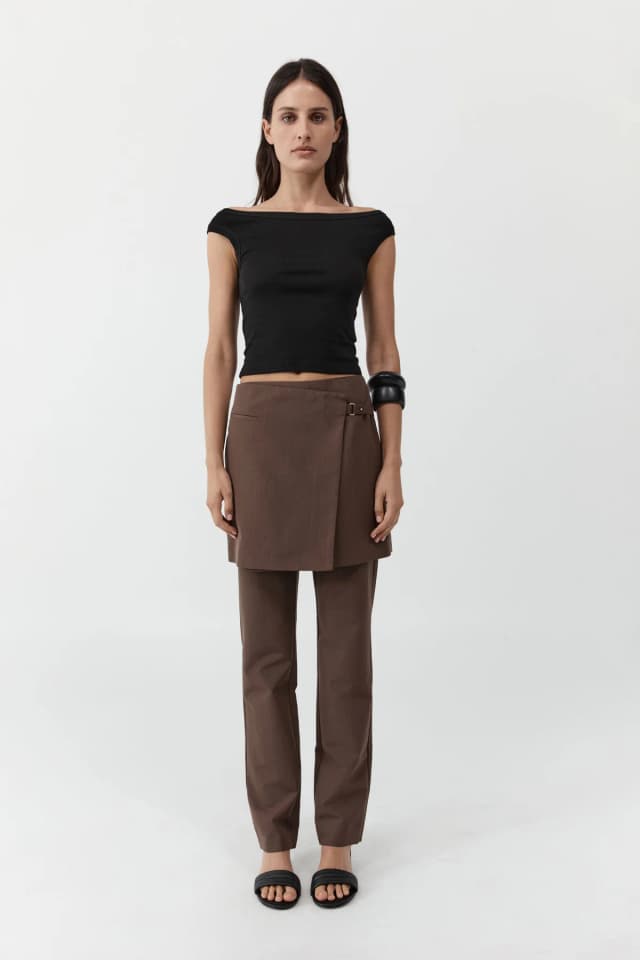 St Agni Silk Canvas Wrap Skirt - Mud, image 1 of 1 from St. Agni