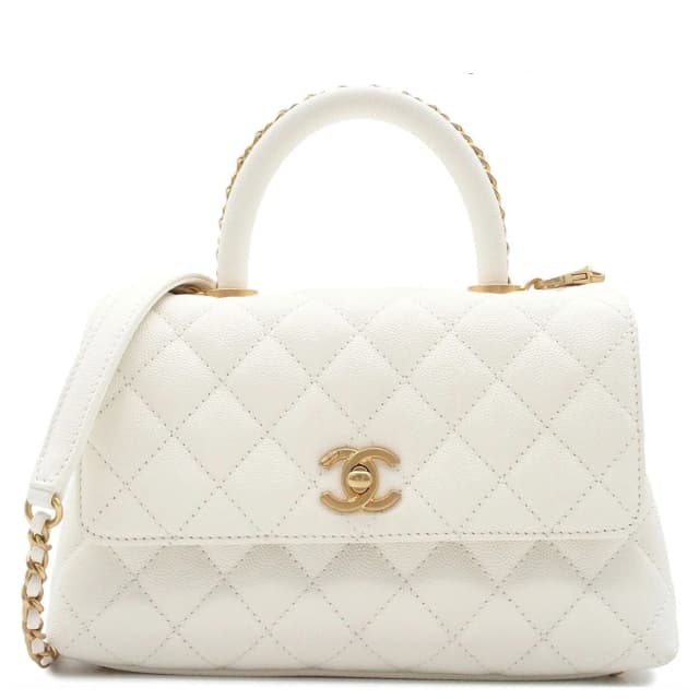 Chanel Coco Handle XS Quilted White Gold Caviar Leather 2-Way Shoulder Bag in White Caviar leather from The Reluxe, photo 1 of 1