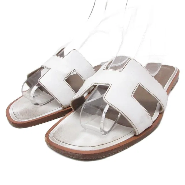 Hermès Oran Sandals Logo Leather White 36 in White Leather from The Reluxe, photo 1 of 1